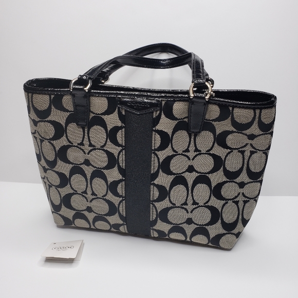 Coach small top handle bag black signature pattern - Picture 1 of 8